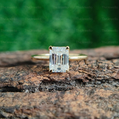 Moissanite Emerald Cut Engagement Rings, 8x6mm Emerald Cut Moissanite Engagement Ring, Handmade Custom Ring in Yellow Gold