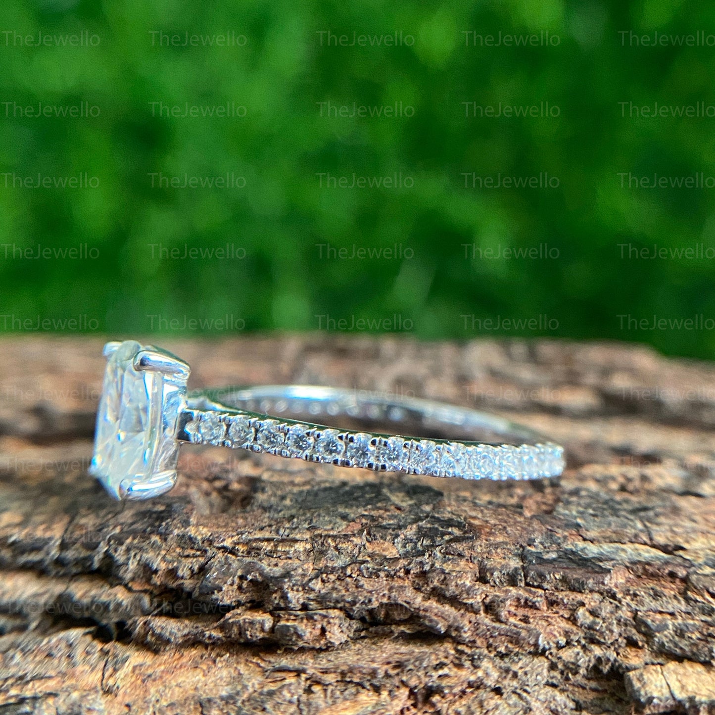 Elongated Cushion Cut Moissanite Ring/ Half Eternity Side Stone Simulated Diamond Ring/ Luxury Engagement Jewelry Ring For Her.