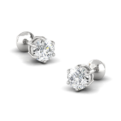 14K Gold D Color VVS1 Round Moissanite Screwback Studs, 2 Carat Colorless Moissanite Stud Earrings, 14K White Gold 6.50 mm