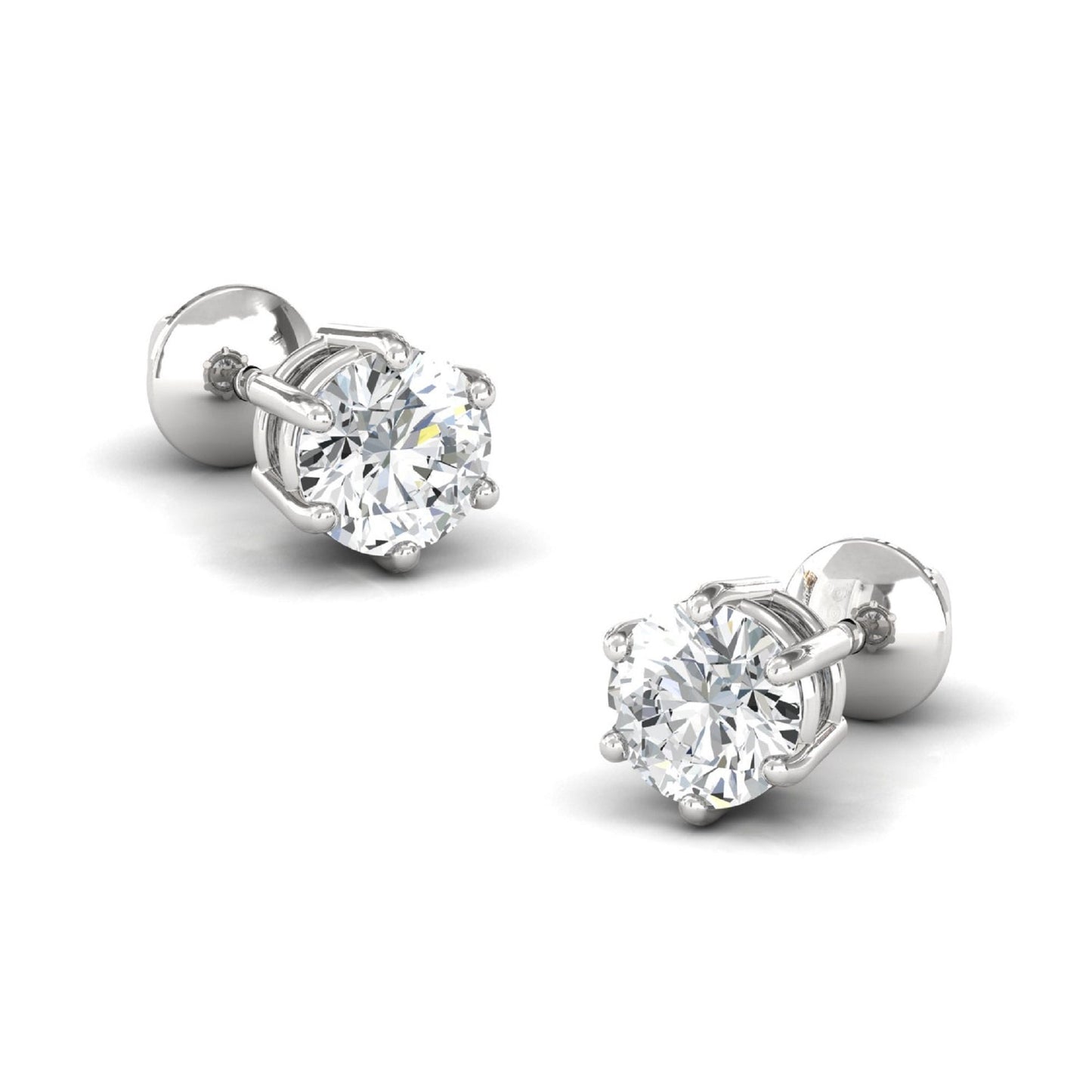 925 Silver D Color VVS1 Round Moissanite Screwback Studs, 2 Carat Colorless Moissanite Stud Earrings, Sterling silver 6.50 mm