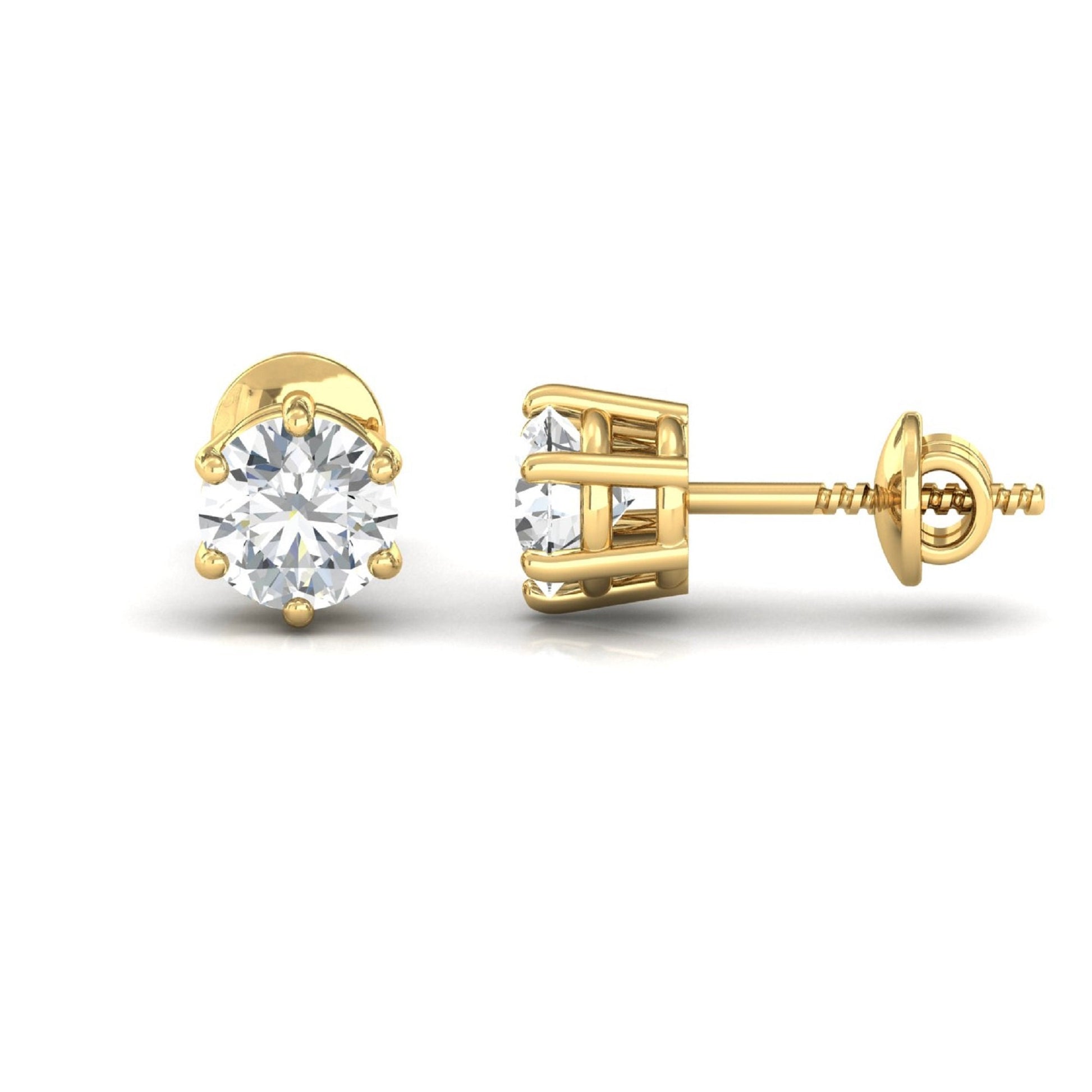 14K Gold D Color VVS1 Round Moissanite Screwback Studs, 2 Carat Colorless Moissanite Stud Earrings, 14K White Gold 6.50 mm