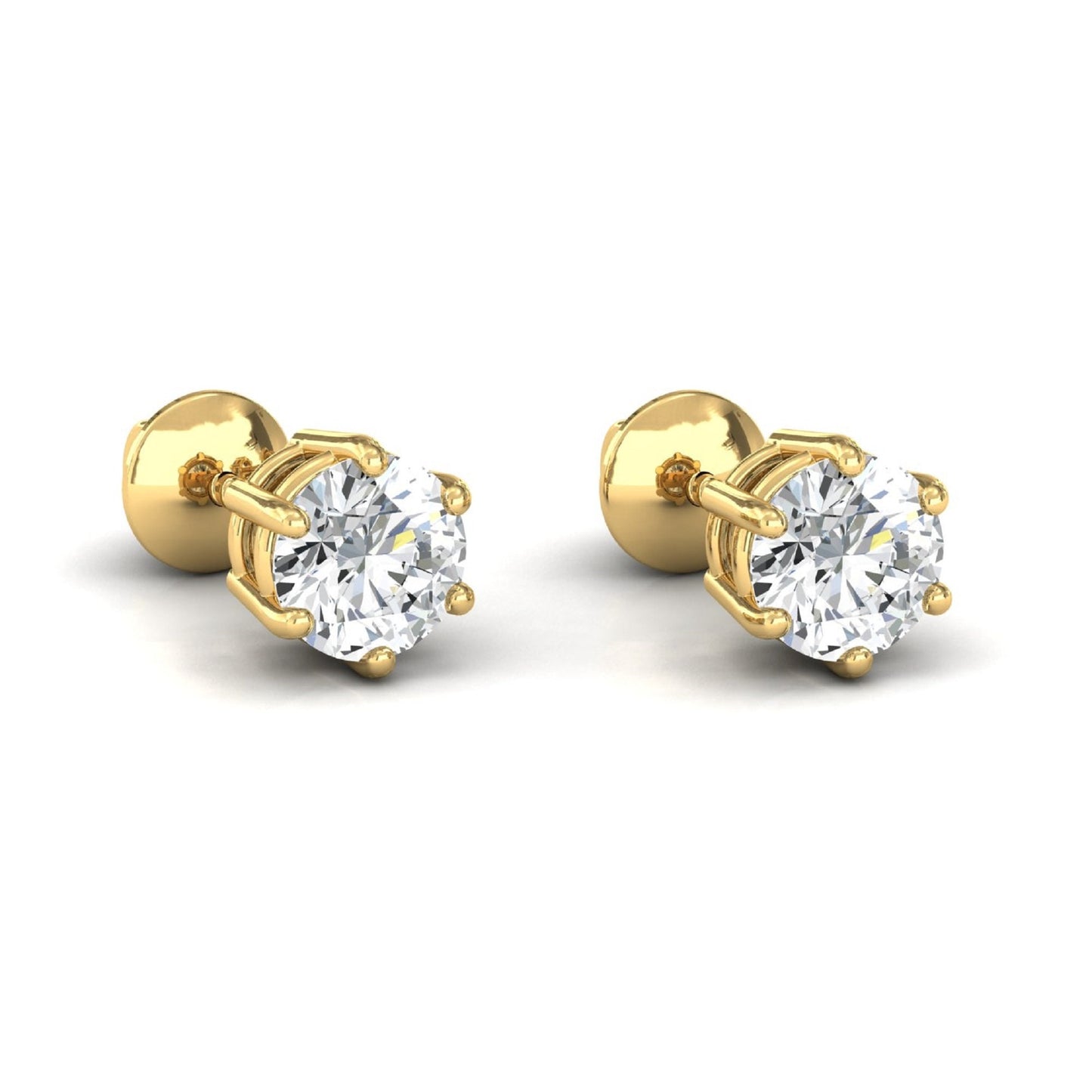 14K Gold D Color VVS1 Round Moissanite Screwback Studs, 2 Carat Colorless Moissanite Stud Earrings, 14K White Gold 6.50 mm