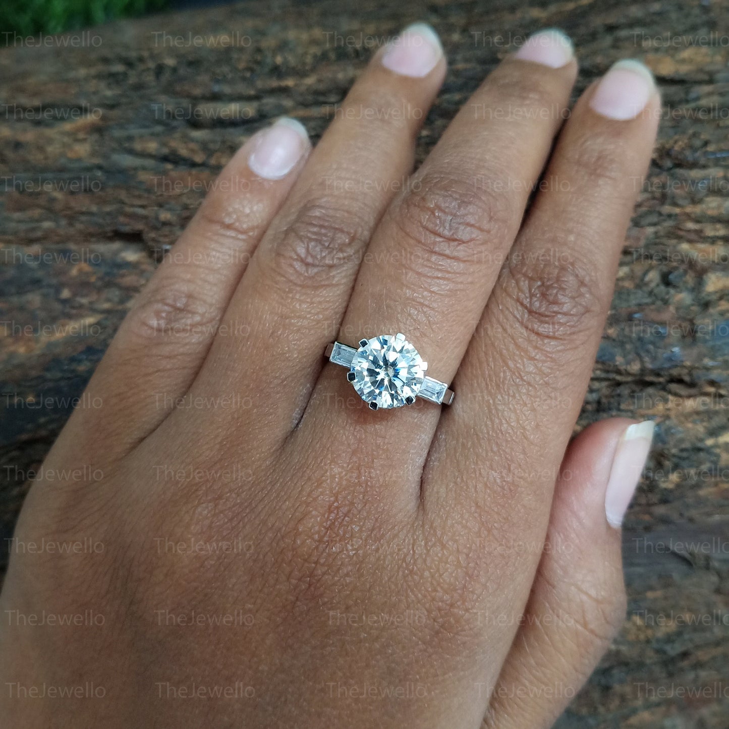 Unique Antique Art Deco Engagement Ring, 2 Ct Round Cut Moissanite Three Stone Ring, Platinum Women Ring