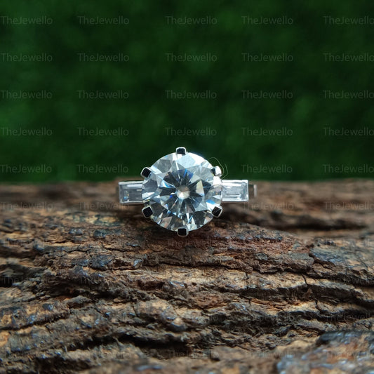 Unique Antique Art Deco Engagement Ring, 2 Ct Round Cut Moissanite Three Stone Ring, Platinum Women Ring