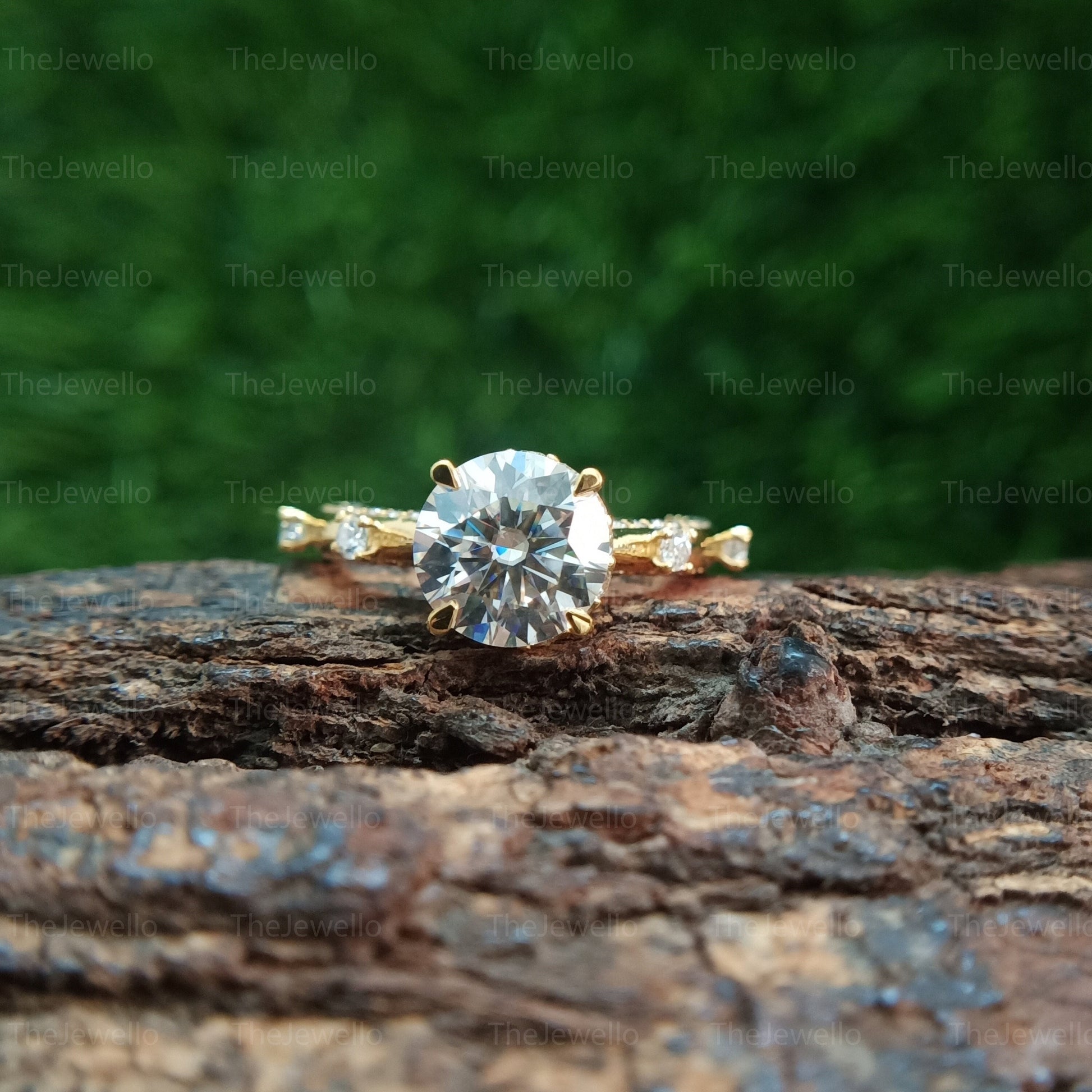 2ct Round Cut Moissanite Ring, Hidden Halo And Side Pave Set Wedding Ring, Vintage Style Engagement Ring