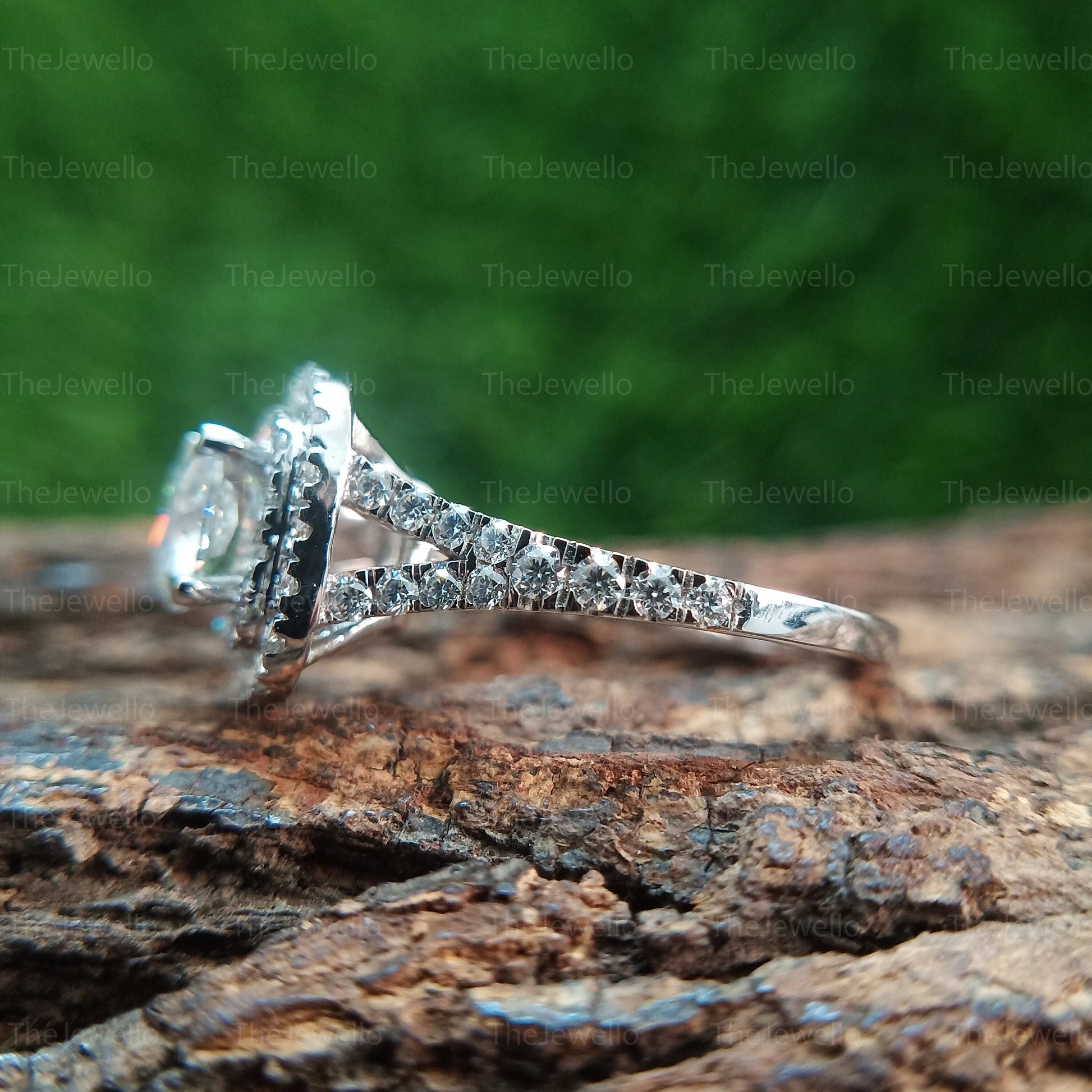 Cushion Cut Moissanite Ring, Double Halo Solid White Gold Engagement Ring, Split Shank 925 Sterling Silver Ring