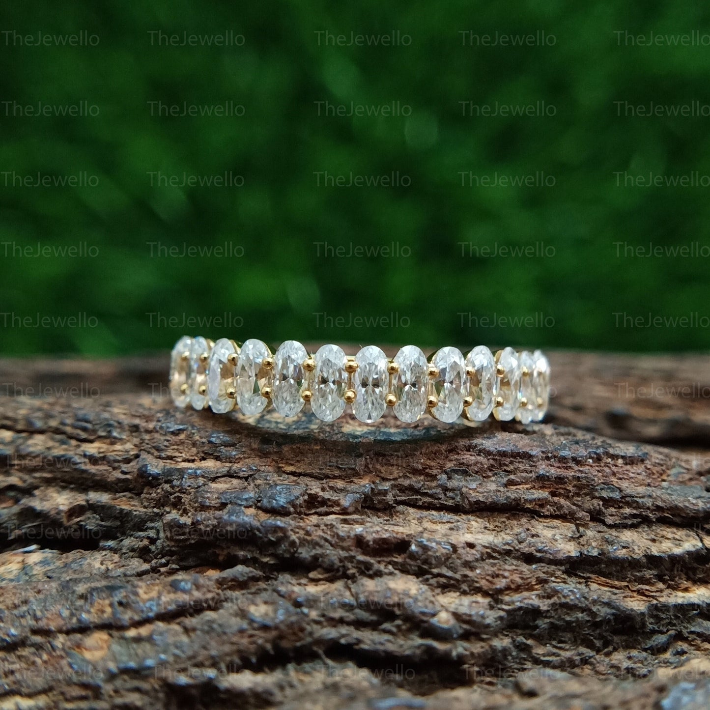 Super Sparkly 1.30 TCW Oval Cut Moissanite Wedding Band, Dainty Half Eternity Solitaire Band, Solid Yellow Gold Moissanite Diamond Band.