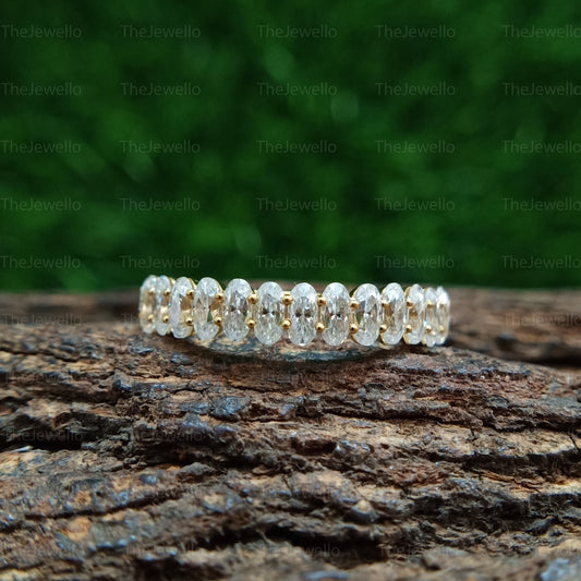 Super Sparkly 1.30 TCW Oval Cut Moissanite Wedding Band, Dainty Half Eternity Solitaire Band, Solid Yellow Gold Moissanite Diamond Band.