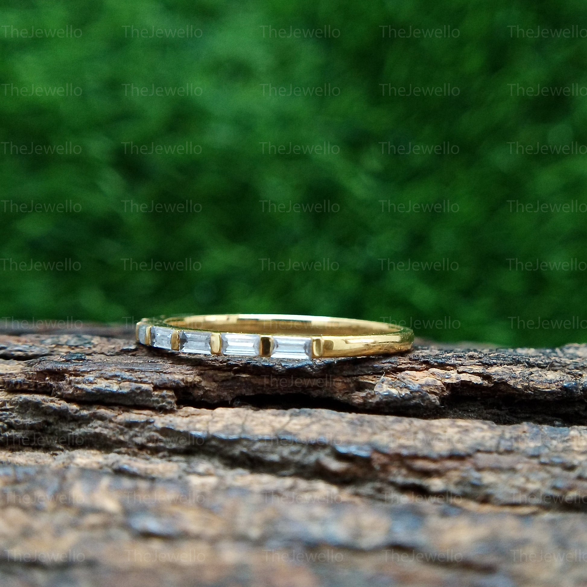 Baguette Cut Moissanite Band, Half Eternity Moissanite Solid Gold Band, Matching Wedding Ring for Women, Past Present Future Band.