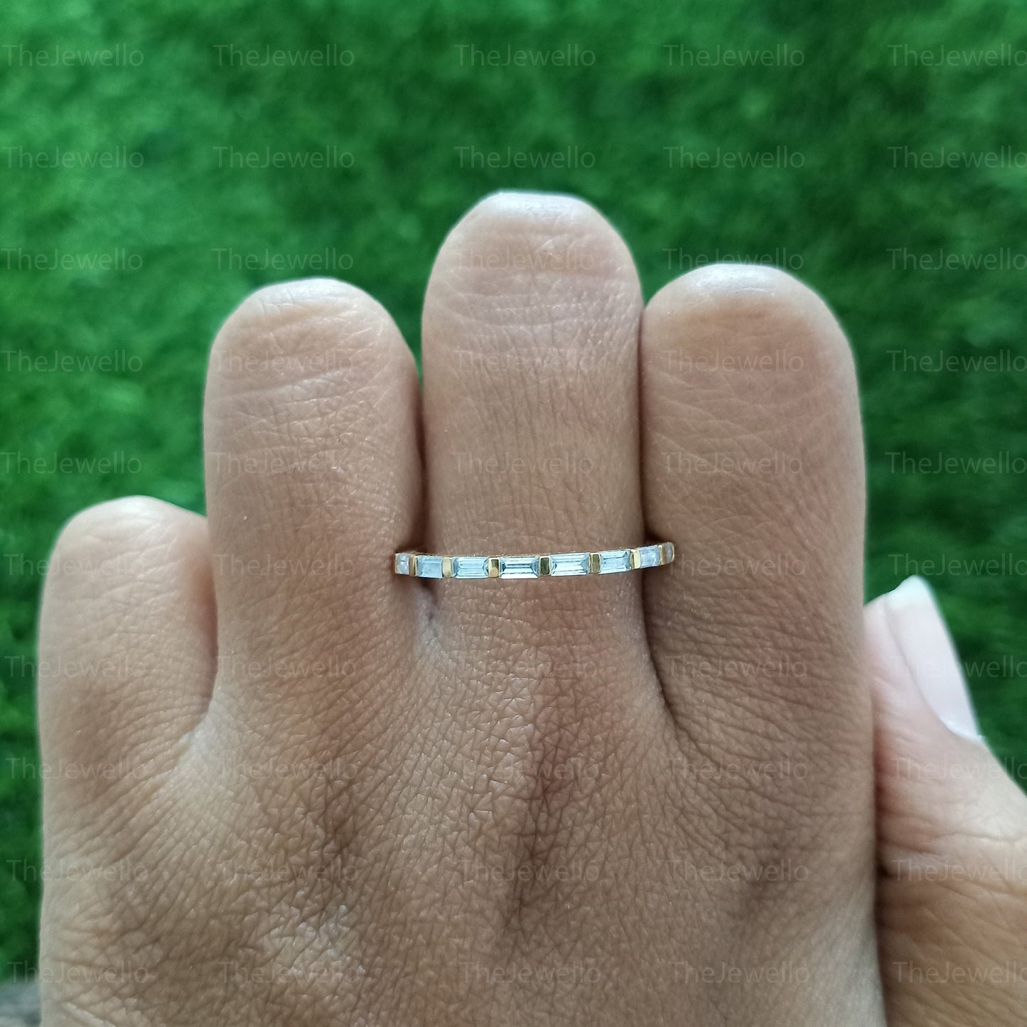 Baguette Cut Moissanite Band, Half Eternity Moissanite Solid Gold Band, Matching Wedding Ring for Women, Past Present Future Band.