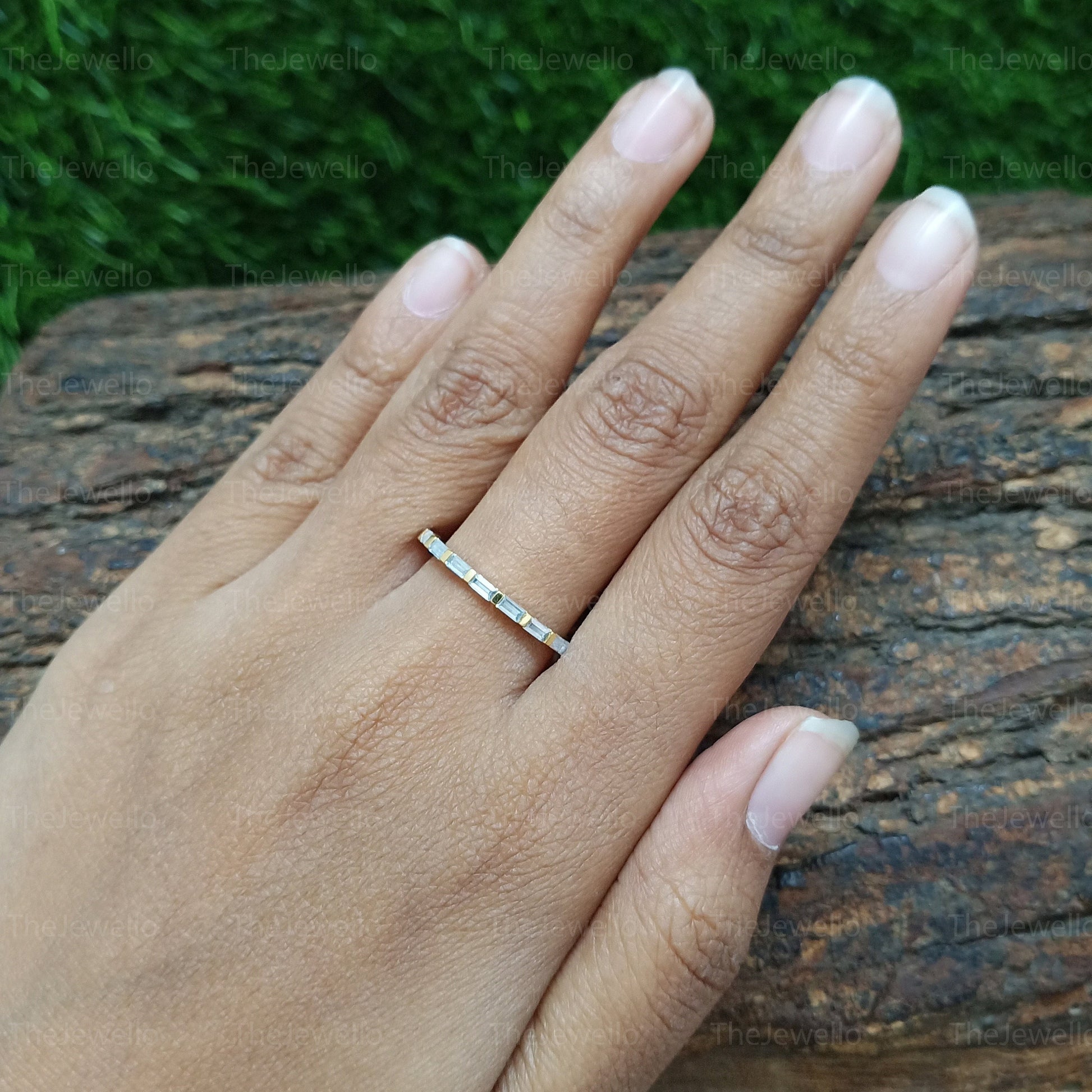 Baguette Cut Moissanite Band, Half Eternity Moissanite Solid Gold Band, Matching Wedding Ring for Women, Past Present Future Band.