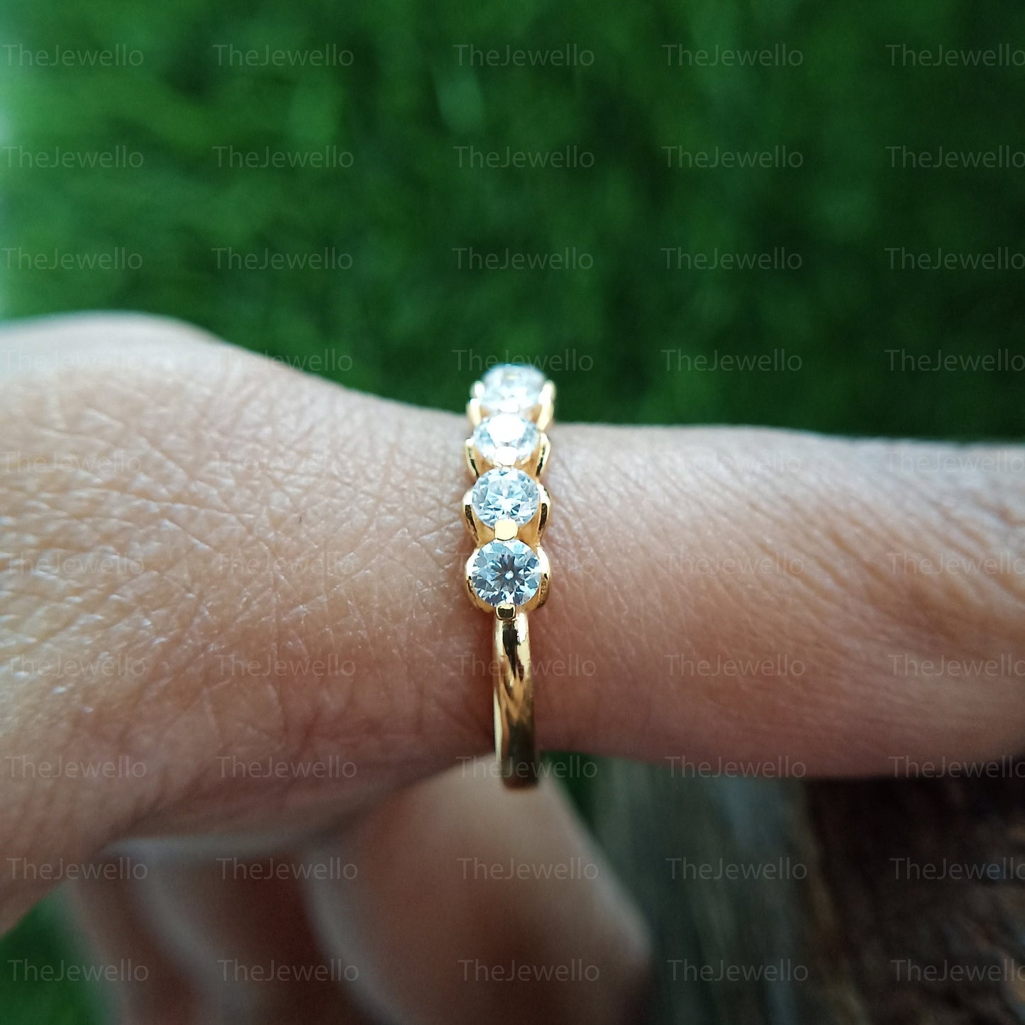 Unique Half Eternity Round Cut Moissanite Matching Wedding Band, Vintage Solitaire Yellow Gold Ring, Stackable Band For Women