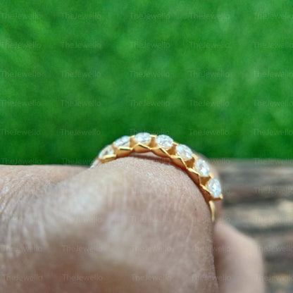 Unique Half Eternity Round Cut Moissanite Matching Wedding Band, Vintage Solitaire Yellow Gold Ring, Stackable Band For Women