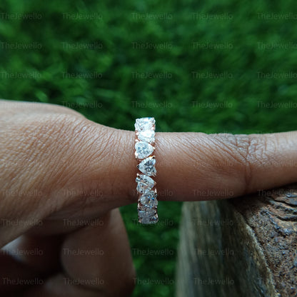 4.21ct Heart Shape Moissanite Wedding Band, Stacking Anniversary Full Eternity Band, Handmade Wedding Band