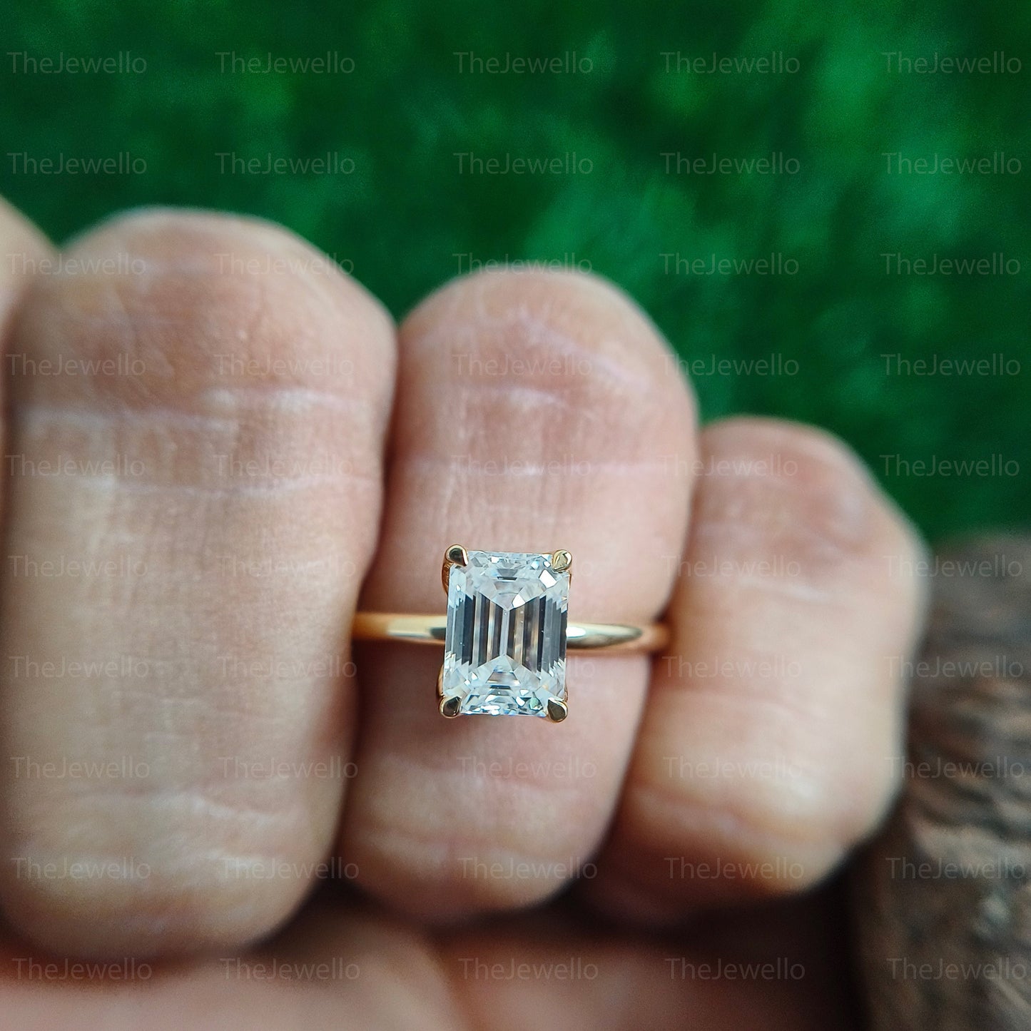 Moissanite Emerald Cut Engagement Rings, 8x6mm Emerald Cut Moissanite Engagement Ring, Handmade Custom Ring in Yellow Gold