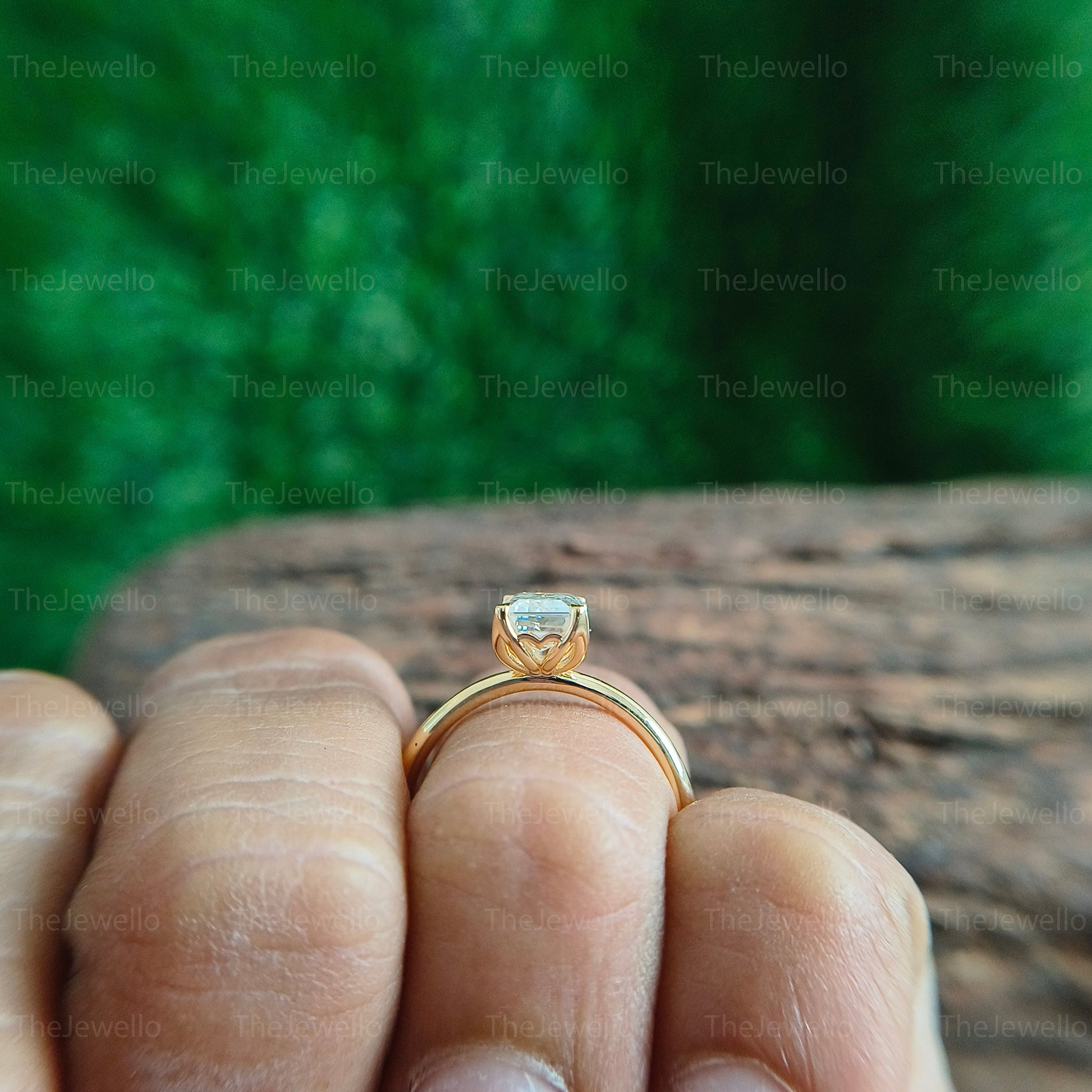 Moissanite Emerald Cut Engagement Rings, 8x6mm Emerald Cut Moissanite Engagement Ring, Handmade Custom Ring in Yellow Gold