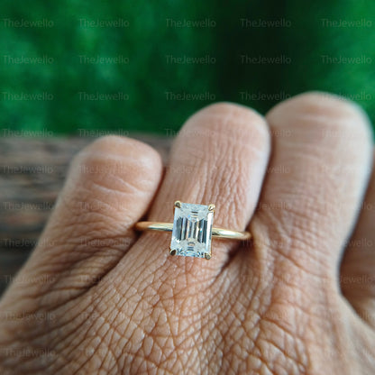 Moissanite Emerald Cut Engagement Rings, 8x6mm Emerald Cut Moissanite Engagement Ring, Handmade Custom Ring in Yellow Gold