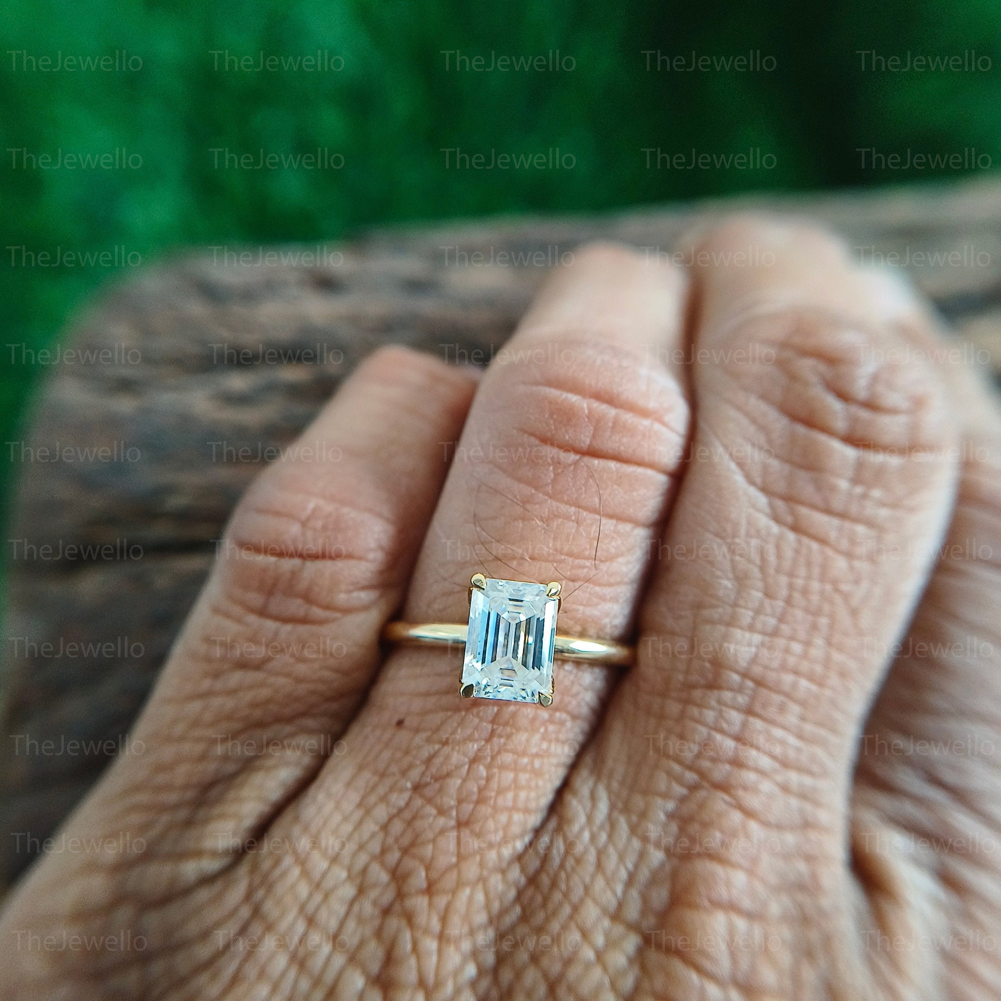 Moissanite Emerald Cut Engagement Rings, 8x6mm Emerald Cut Moissanite Engagement Ring, Handmade Custom Ring in Yellow Gold