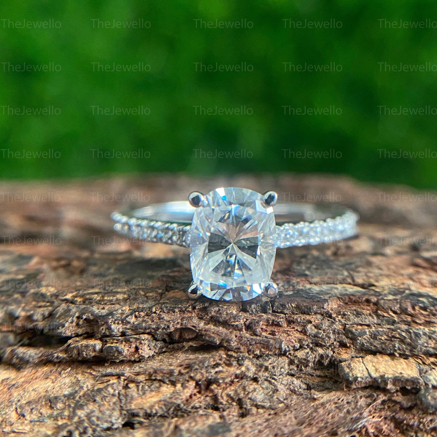 Elongated Cushion Cut Moissanite Ring/ Half Eternity Side Stone Simulated Diamond Ring/ Luxury Engagement Jewelry Ring For Her.