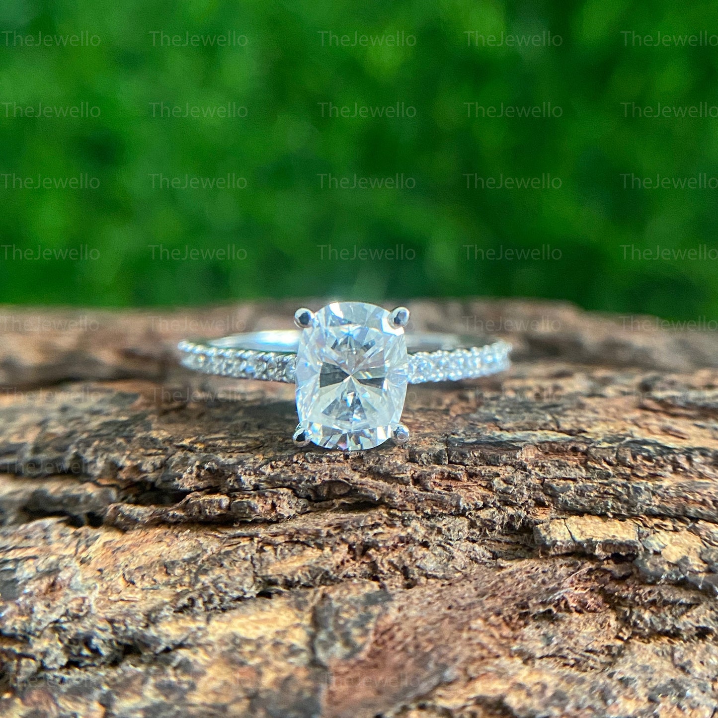 Elongated Cushion Cut Moissanite Ring/ Half Eternity Side Stone Simulated Diamond Ring/ Luxury Engagement Jewelry Ring For Her.