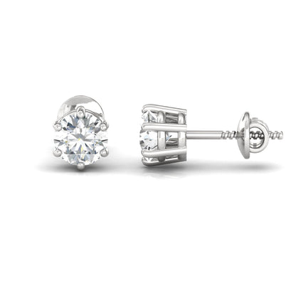 14K Gold D Color VVS1 Round Moissanite Screwback Studs, 2 Carat Colorless Moissanite Stud Earrings, 14K White Gold 6.50 mm