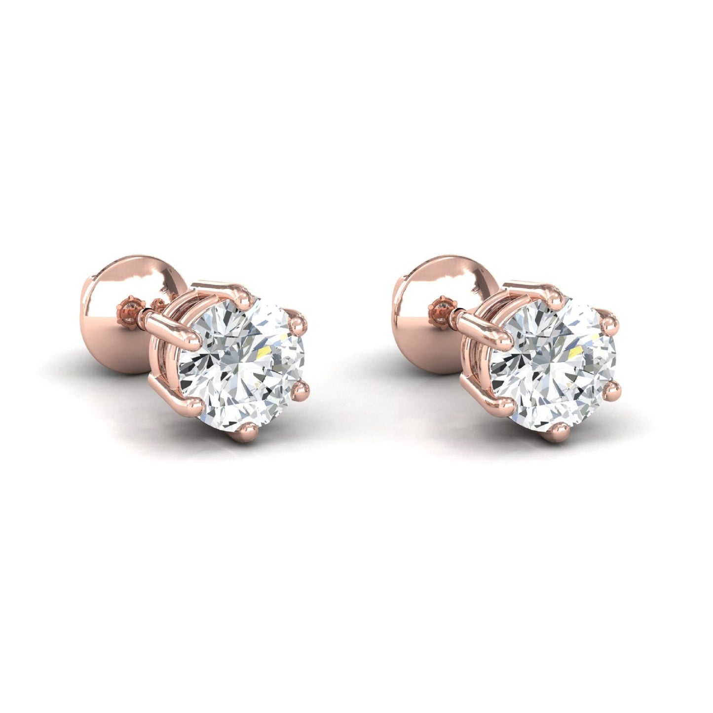 14K Gold D Color VVS1 Round Moissanite Screwback Studs, 2 Carat Colorless Moissanite Stud Earrings, 14K White Gold 6.50 mm