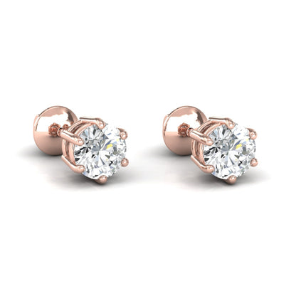 14K Gold D Color VVS1 Round Moissanite Screwback Studs, 2 Carat Colorless Moissanite Stud Earrings, 14K White Gold 6.50 mm