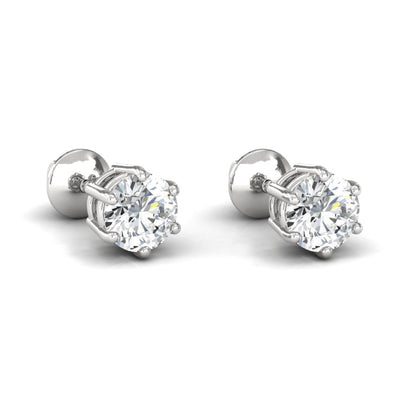 925 Silver D Color VVS1 Round Moissanite Screwback Studs, 2 Carat Colorless Moissanite Stud Earrings, Sterling silver 6.50 mm