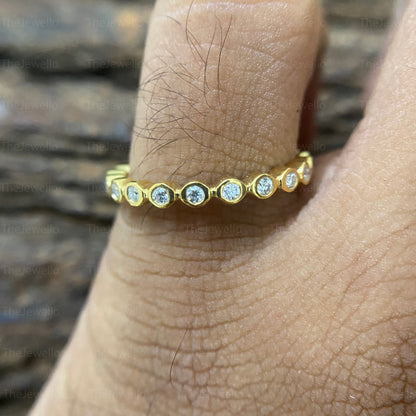 Round Solid Gold Bezel Wedding Band, Bezel Stacking Band ,Bezel Wedding Band Full Eternity Band, Moissanite Wedding Band