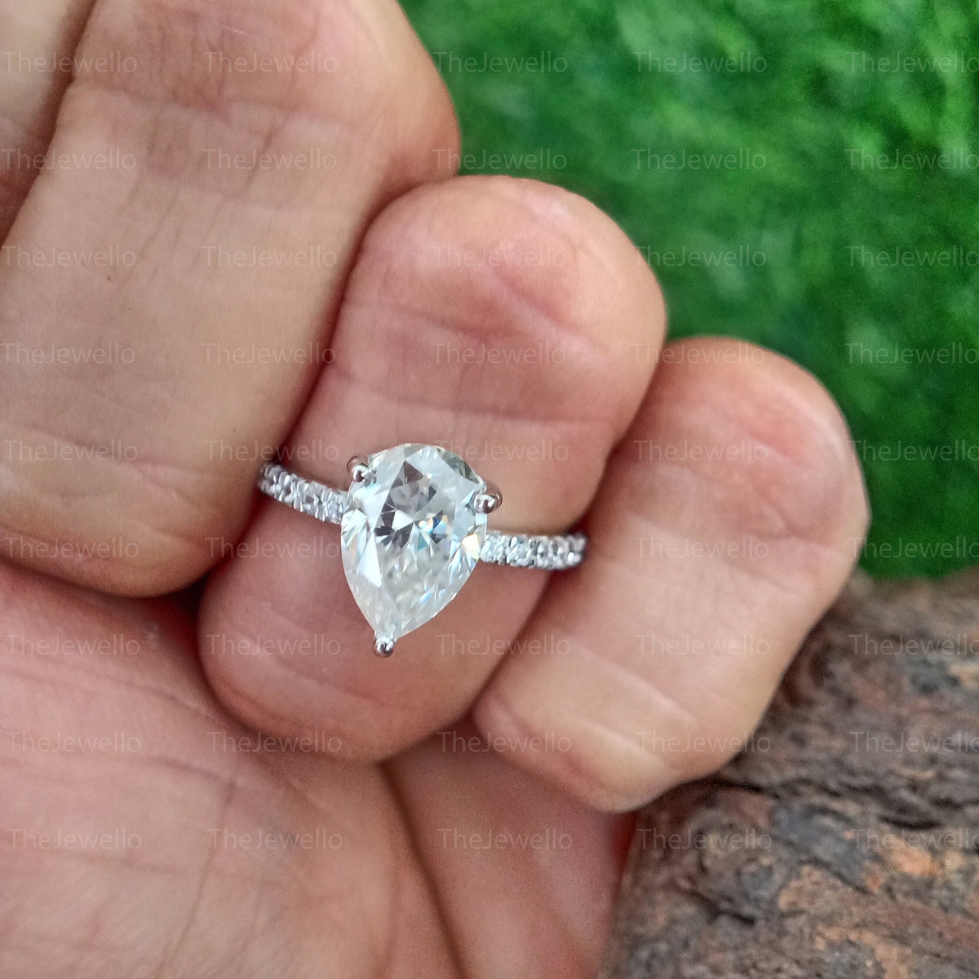 Pear Shaped Moissanite Ring, Engagement Ring, Solitaire Moissanite Wedding Ring, Bridal Art Deco Dainty Ring Anniversary Gift for Wife