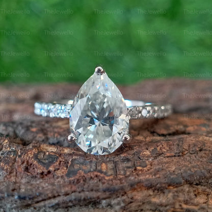 Pear Shaped Moissanite Ring, Engagement Ring, Solitaire Moissanite Wedding Ring, Bridal Art Deco Dainty Ring Anniversary Gift for Wife