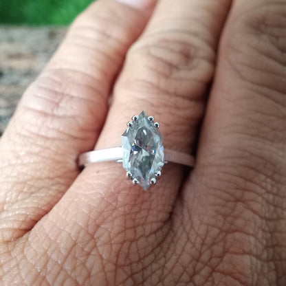 1.65Ct Dutch Marquise Cut Moissanite Ring, Grey Marquise Moissanite Solitaire Ring, Gray Dutch Marquise Cut Engagement Ring