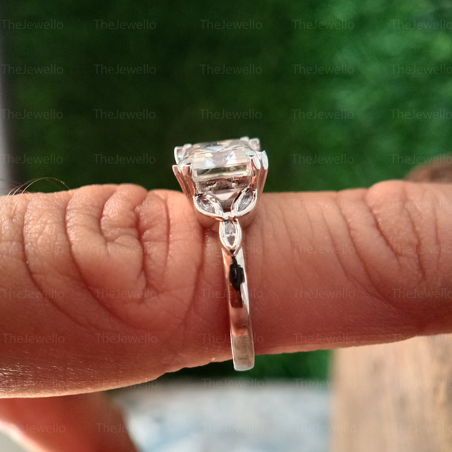 Moissanite Diamond Ring Asscher Cut 3 Ct. - Engagement Ring - Three Stone Bridal Ring for Wedding - 14K Yellow Gold Anniversary Ring