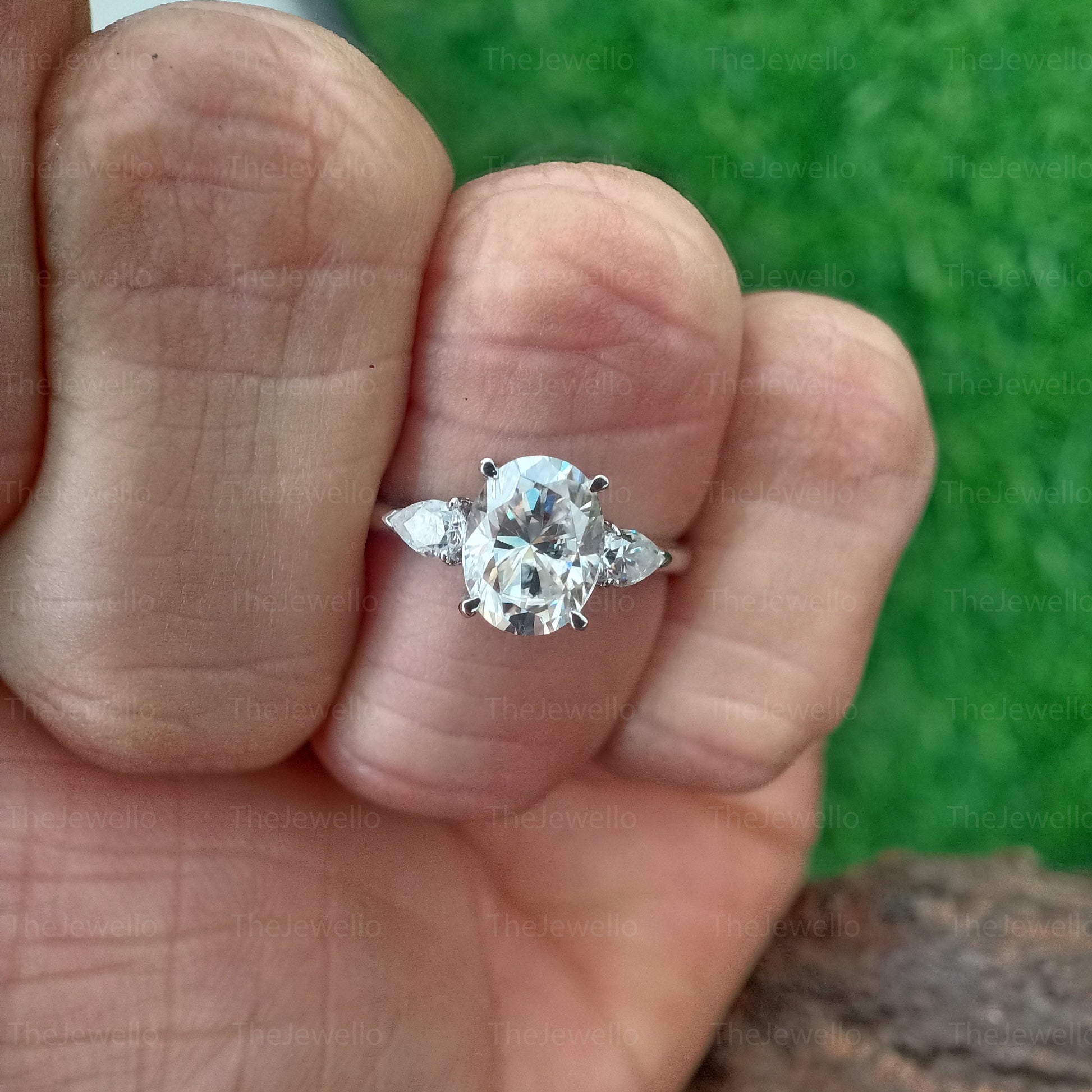 2.21Ct Oval Cut Moissanite Wedding Ring, Pear Side Stone Ring, Anniversary Ring, Oval Moissanite Engagement White Gold Bridal Ring