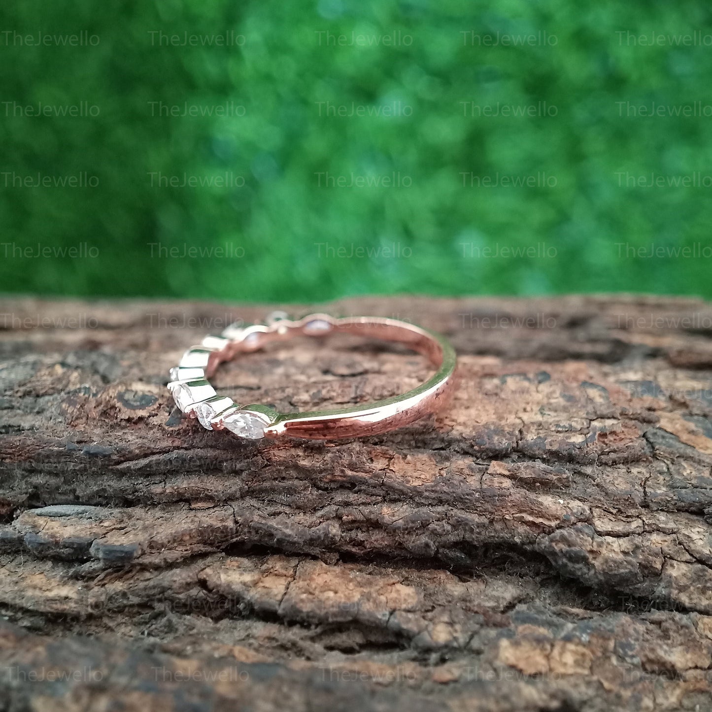 Moissanite Wedding Band, Round Marquise Cut Moissanite Diamond Bridal Band,Half Eternity Bridal Stacking band,Vintage Rose gold wedding band