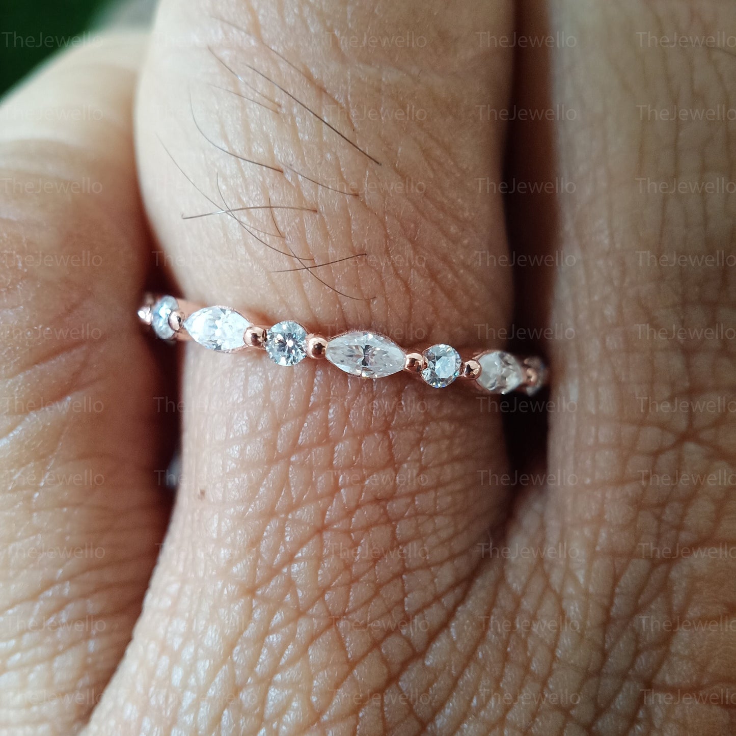 Moissanite Wedding Band, Round Marquise Cut Moissanite Diamond Bridal Band,Half Eternity Bridal Stacking band,Vintage Rose gold wedding band