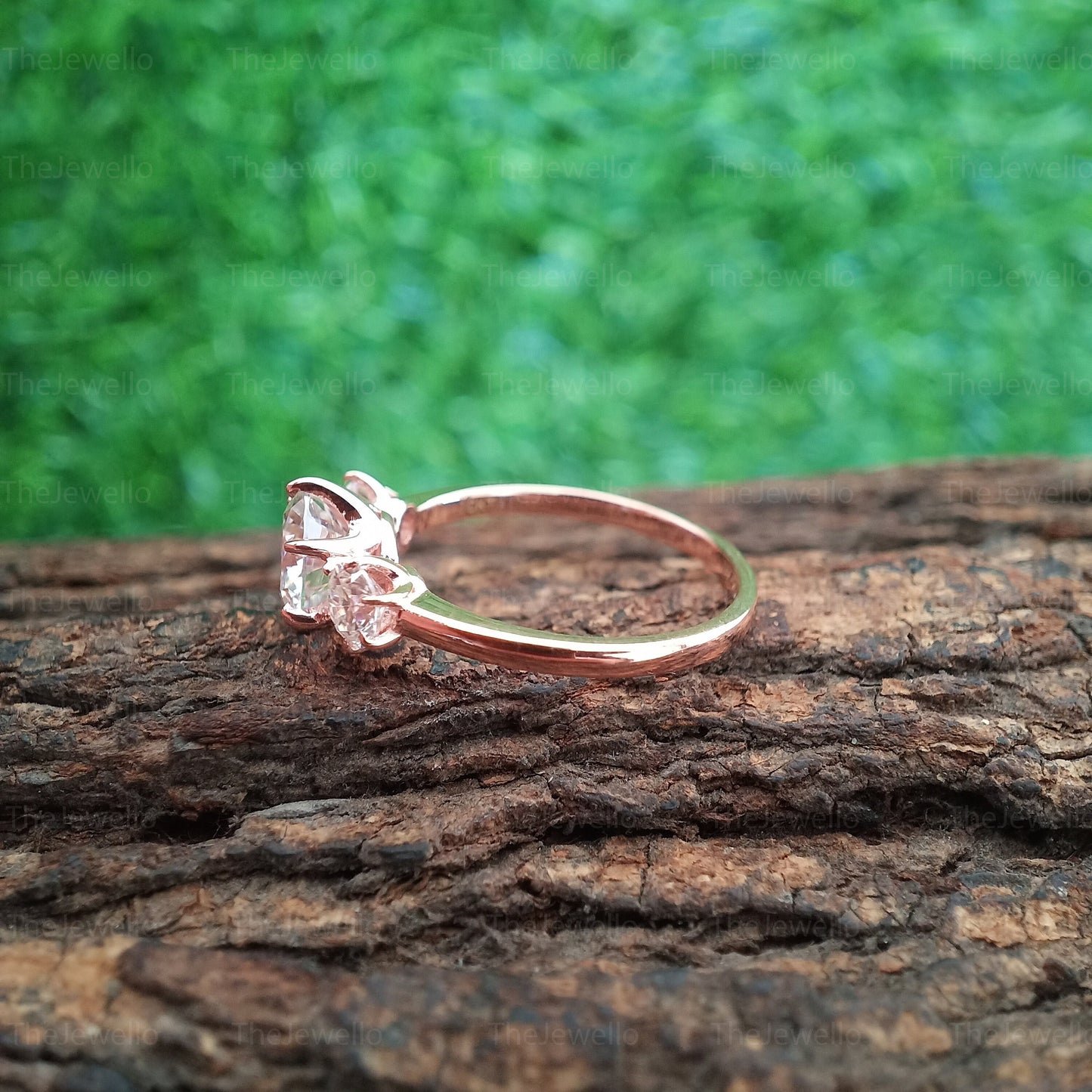 Three Stone Engagement Ring 14K/18k Rose Gold Bridal, Past Present Future Ring, Moissanite Engagement Ring, Three stone Moissanite Ring