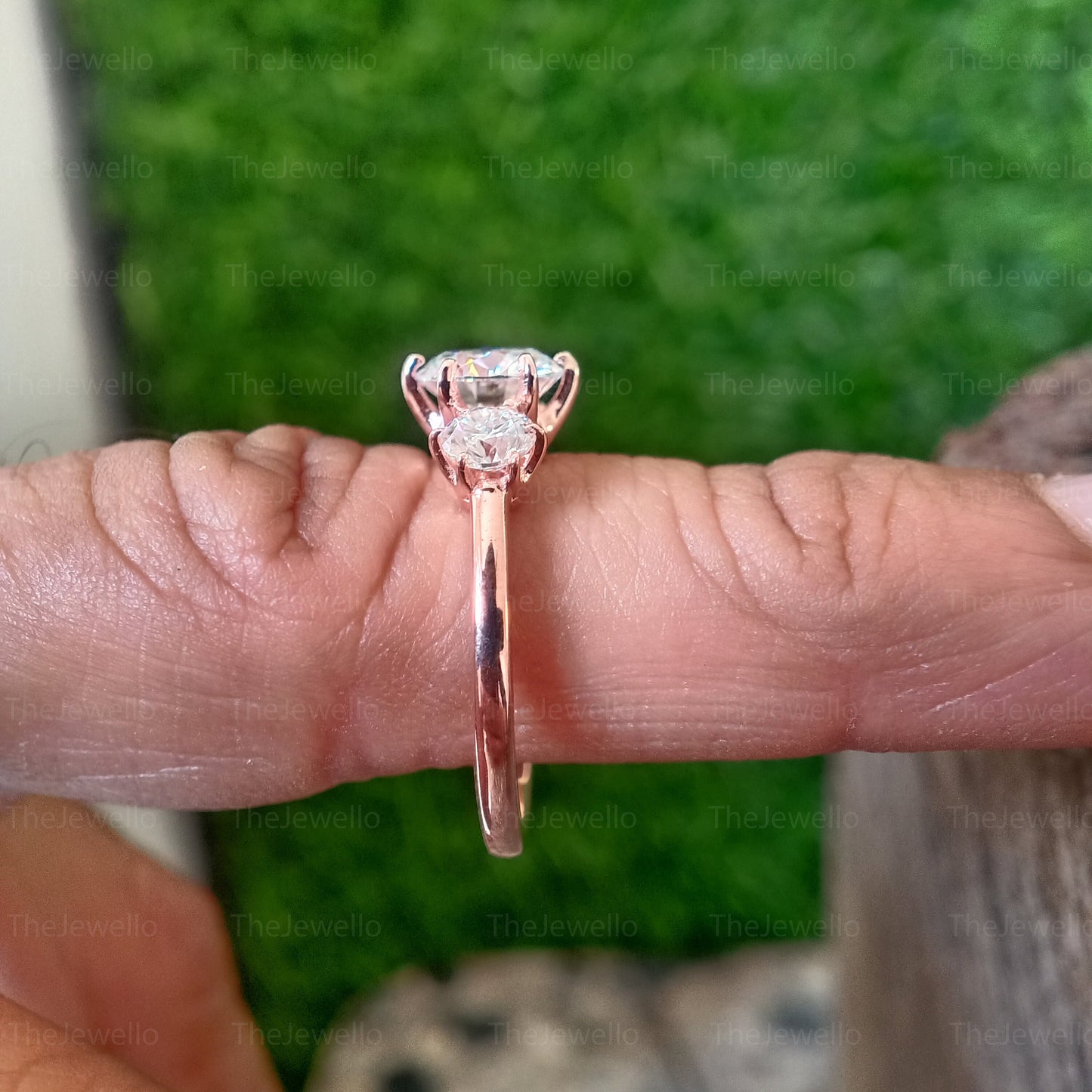 Three Stone Engagement Ring 14K/18k Rose Gold Bridal, Past Present Future Ring, Moissanite Engagement Ring, Three stone Moissanite Ring