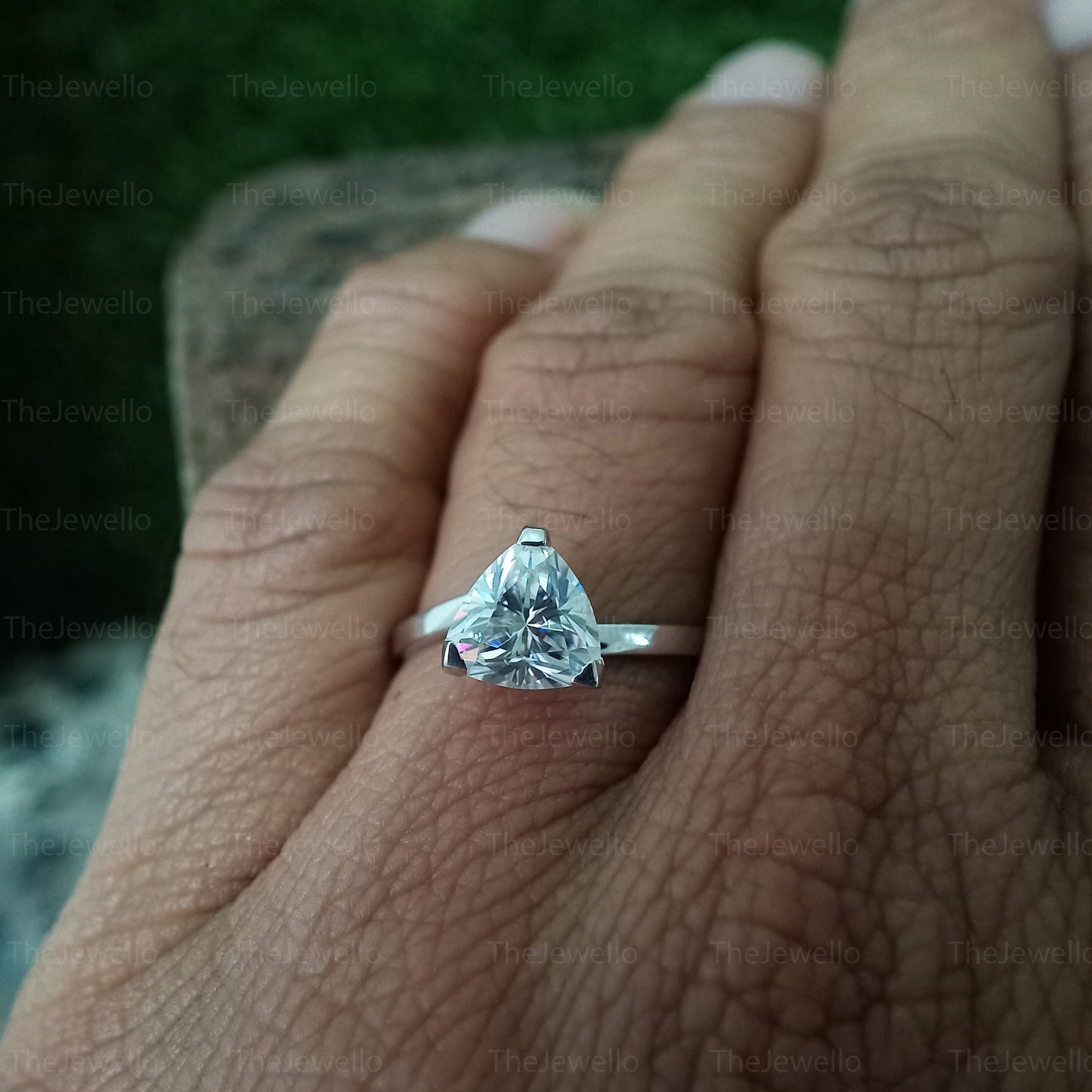 Trillion Cut Moissanite Engagement Ring, Unique Trilliant Cut Wedding Ring, Solid 10k/14k White Gold Anniversary Gifts