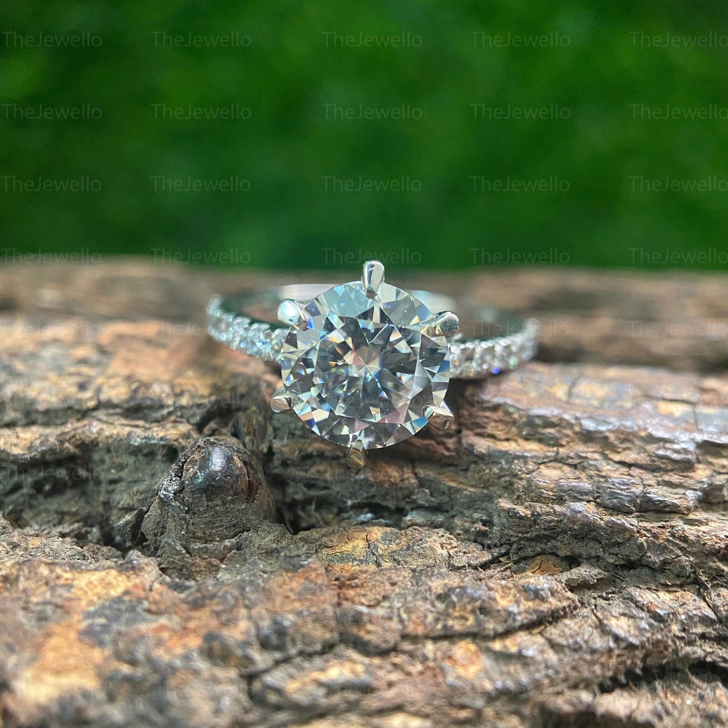 2.50Ct Moissanite Engagement Ring, Diamond Ring, 3/4 Eternity Pave Accent 6 Prongs 14k White Gold, Wedding Ring, Anniversary Promise Ring