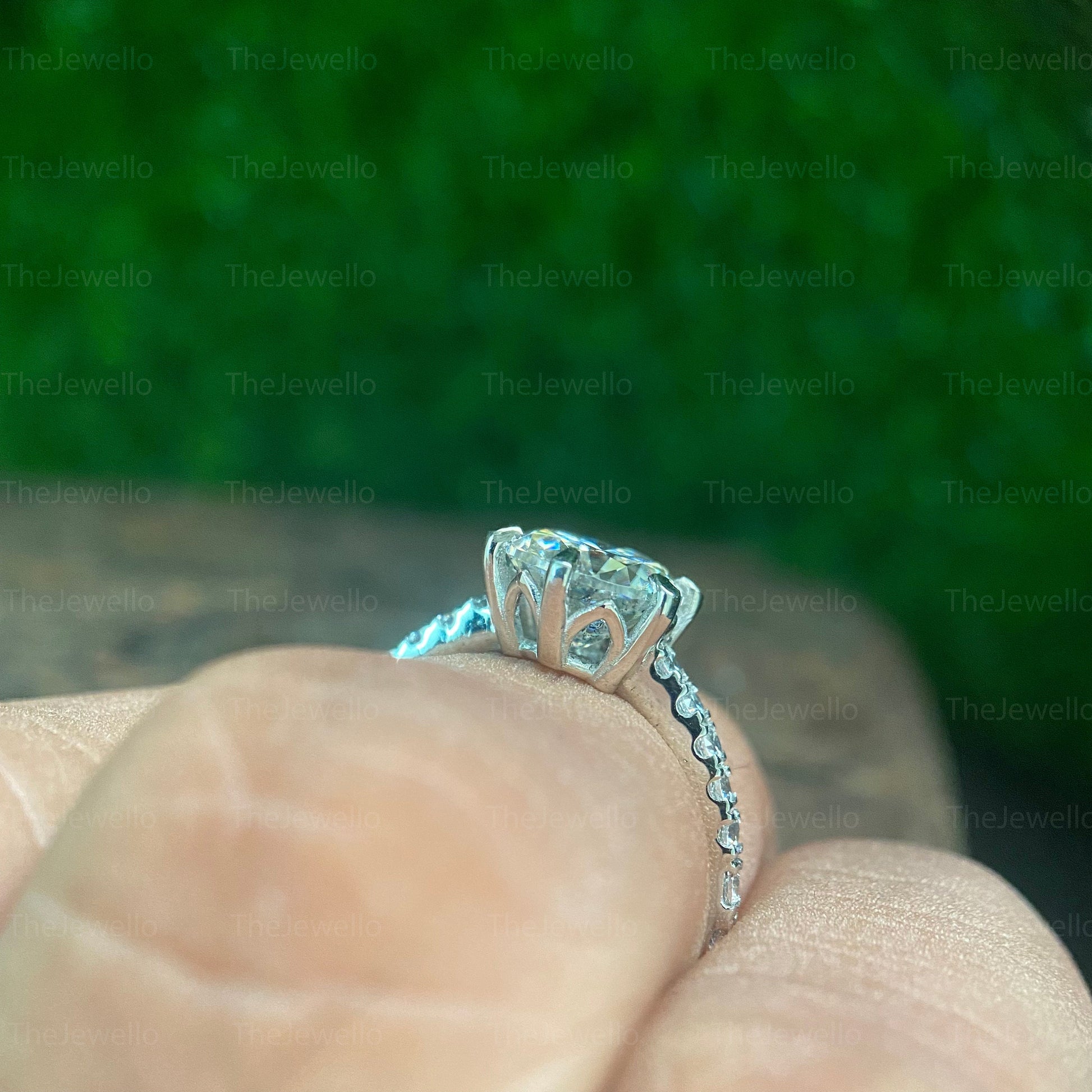 2.50Ct Moissanite Engagement Ring, Diamond Ring, 3/4 Eternity Pave Accent 6 Prongs 14k White Gold, Wedding Ring, Anniversary Promise Ring