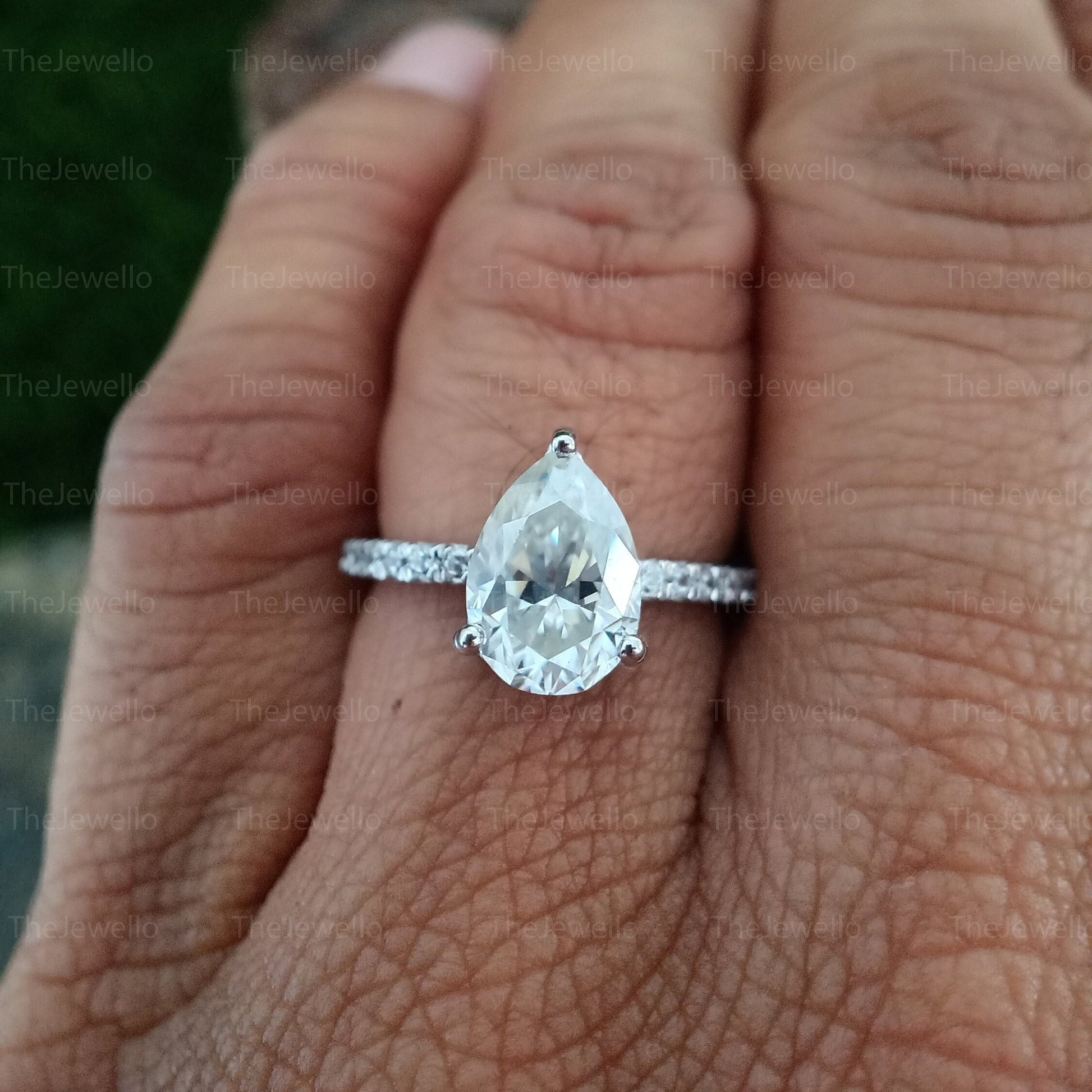 Pear Shaped Moissanite Ring, Engagement Ring, Solitaire Moissanite Wedding Ring, Bridal Art Deco Dainty Ring Anniversary Gift for Wife