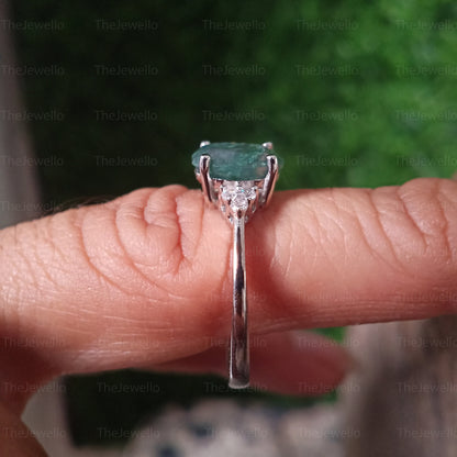 3.00ct Oval Moss Agate engagement ring / Green moss agate womens ring / solitaire accent diamond ring / 14k white gold ring / mossagate