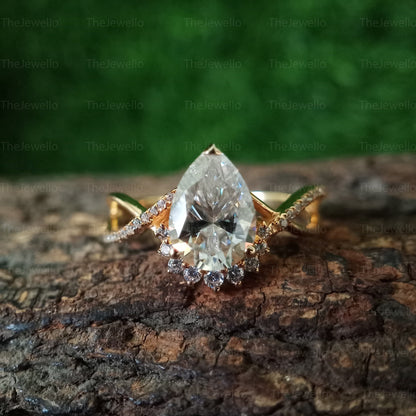 Unique Art Deco Pear Shaped Moissanite Ring, Vintage Rose Gold Bridal Ring, Promise Gift For Women, Moissanite Ring Valentine Gifts