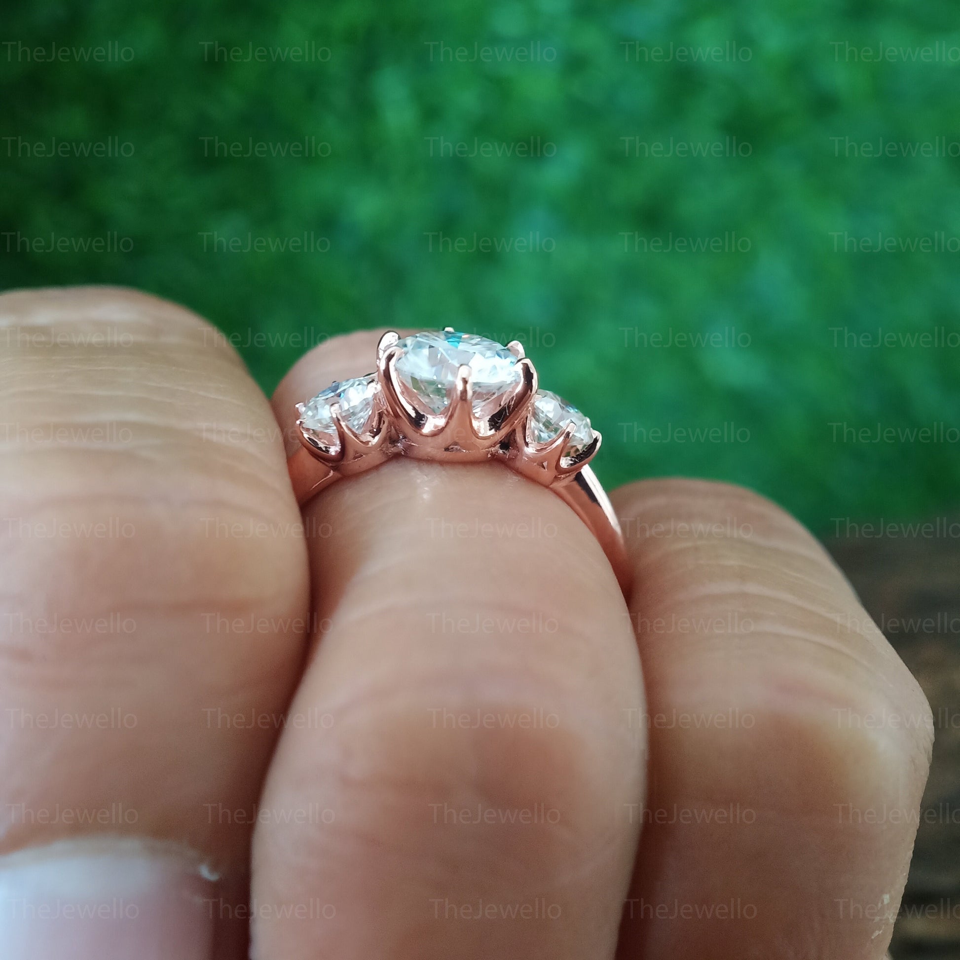 Three Stone Engagement Ring 14K/18k Rose Gold Bridal, Past Present Future Ring, Moissanite Engagement Ring, Three stone Moissanite Ring