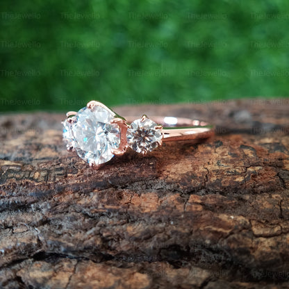 Three Stone Engagement Ring 14K/18k Rose Gold Bridal, Past Present Future Ring, Moissanite Engagement Ring, Three stone Moissanite Ring