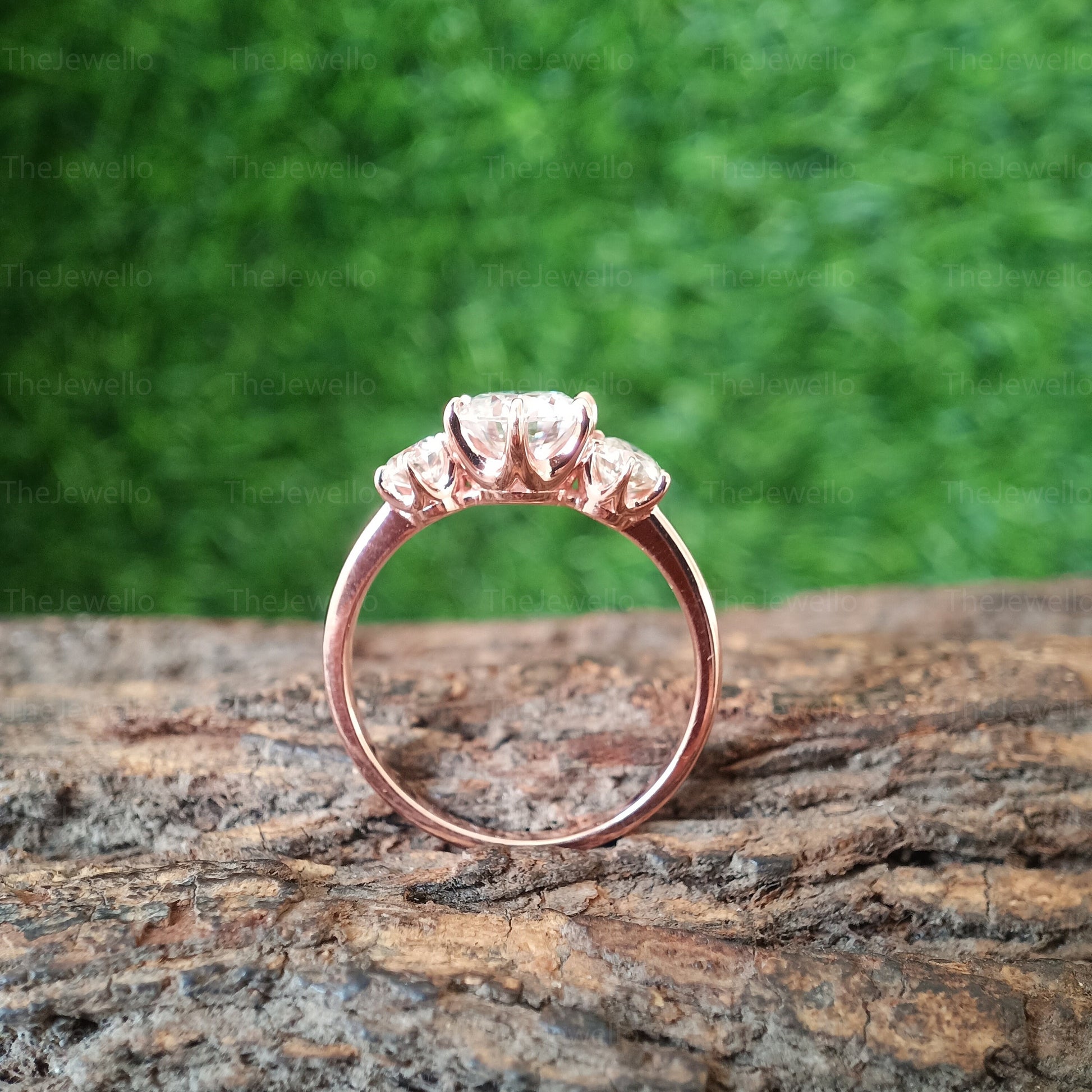 Three Stone Engagement Ring 14K/18k Rose Gold Bridal, Past Present Future Ring, Moissanite Engagement Ring, Three stone Moissanite Ring