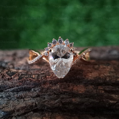 Unique Art Deco Pear Shaped Moissanite Ring, Vintage Rose Gold Bridal Ring, Promise Gift For Women, Moissanite Ring Valentine Gifts