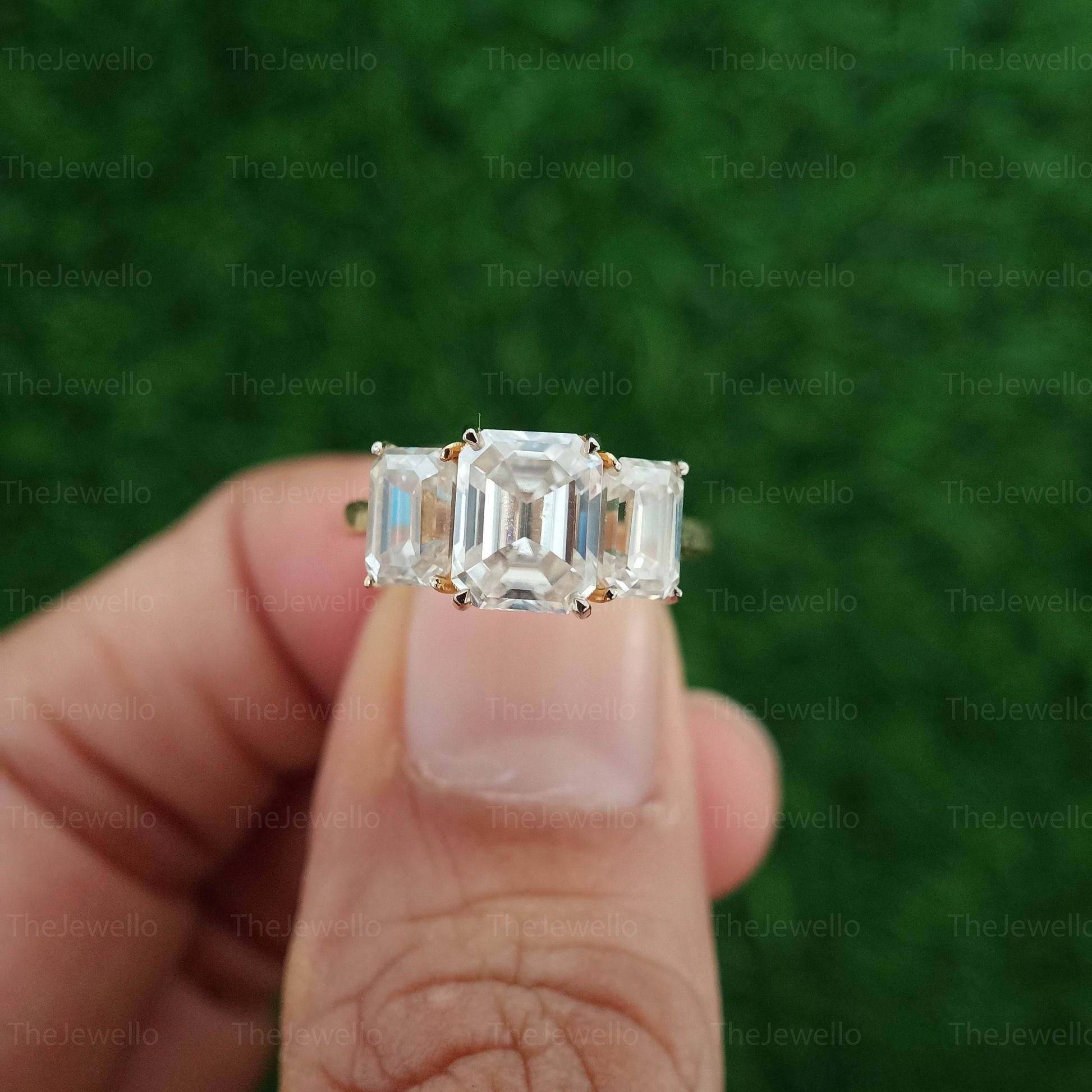 3.10 CT Emerald Cut Three Stone Moissanite Ring, Solid Real Gold18k Yelow Gold ring Engagement Ring, Anniversary Gift for Wife