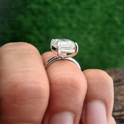 5.20 CT Emerald Cut Solitaire Moissanite Engagement Ring, 14k Solid Gold Dainty Engagement Ring, 4 Prong Solitaire Emerald Moissanite Ring